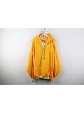 Deadstock Vintage 80s 90s Puma Mens XL Spell Out Ringer Hoodie Sweatshirt Yellow